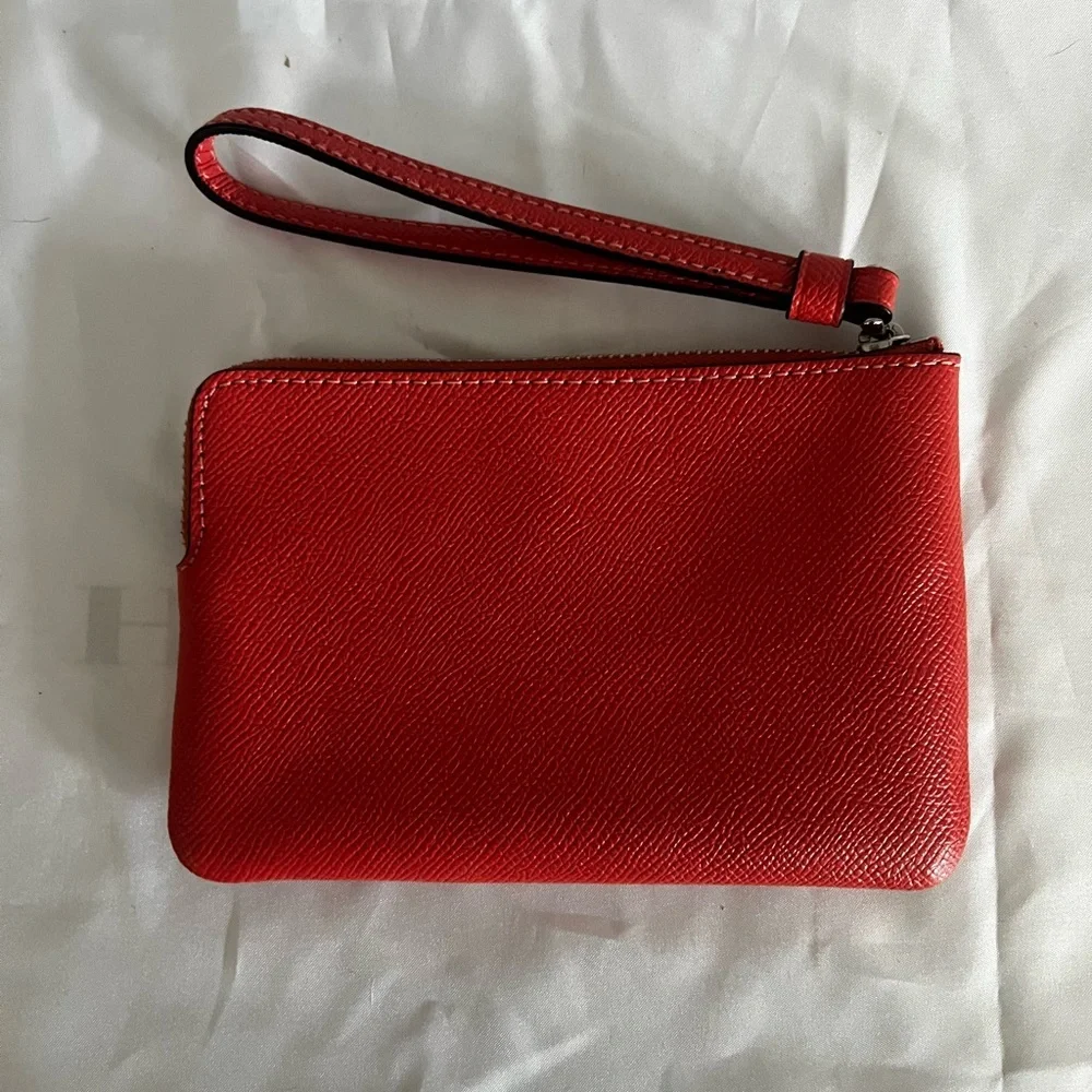 PINK Coach Leather Wristlet with Silver Logo